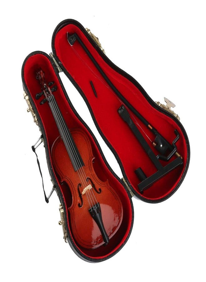 Dselvgvu Wooden Miniature Cello with Stand, Bow and Case Mini Musical Instrument Cello Replica Collectible Figurines Dollhouse Accessories Model Home Decoration Display Ornament (3.94"x1.38"x0.43") - Image 4